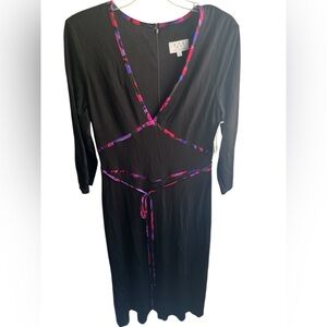 David Meister NWT Women’s Black V-Neck Tie Waist L/S Midi Dress‎ Size 12